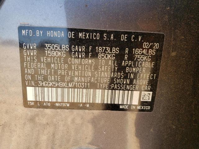 2020 HONDA FIT EXL 3HGGK5H9XLM710311