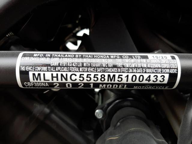 2021 HONDA CBF300 NA MLHNC5558M5100433