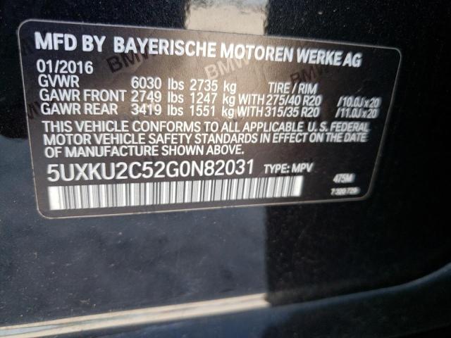 2016 BMW X6 XDRIVE3 5UXKU2C52G0N82031