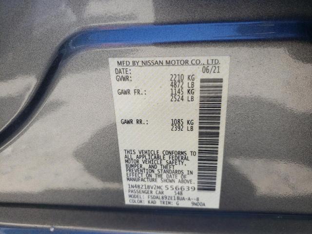 2021 NISSAN LEAF S PLU 1N4BZ1BV2MC556639