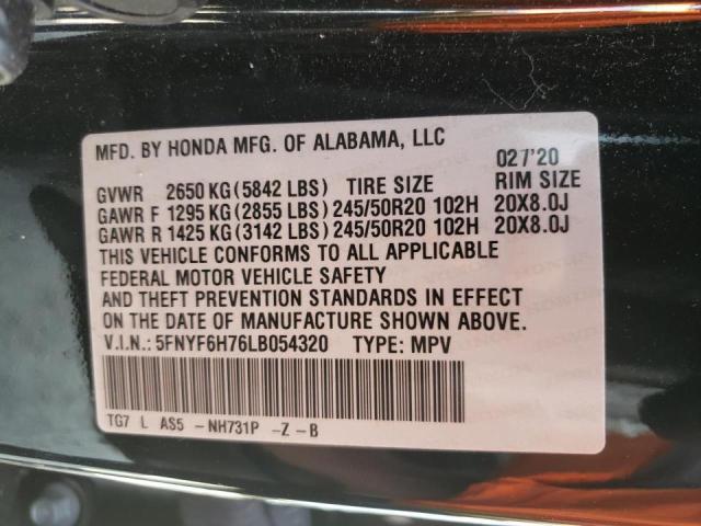2020 HONDA PILOT BLAC 5FNYF6H76LB054320