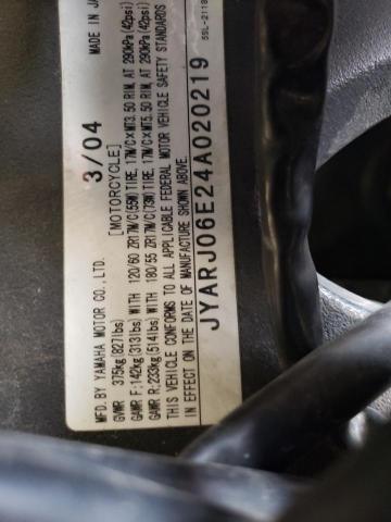 2004 YAMAHA YZFR6 L JYARJ06E24A020219