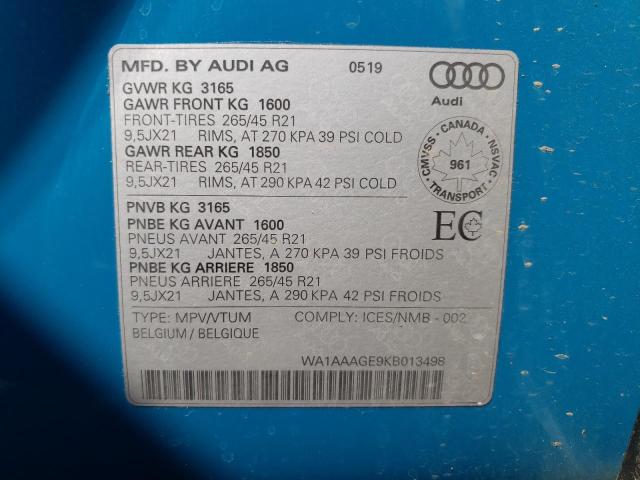 2019 AUDI E-TRON PRO WA1AAAGE9KB013498