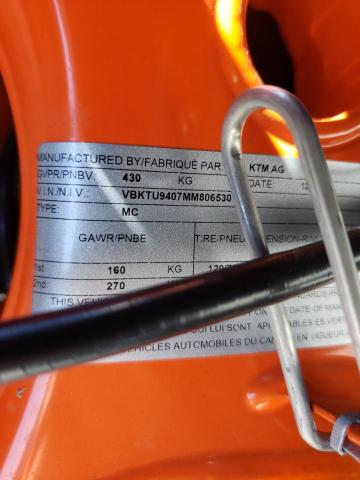2021 KTM 890 DUKE R VBKTU9407MM806530