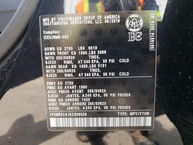 2019 VOLKSWAGEN ATLAS SEL - 1V2MR2CA1KC606026