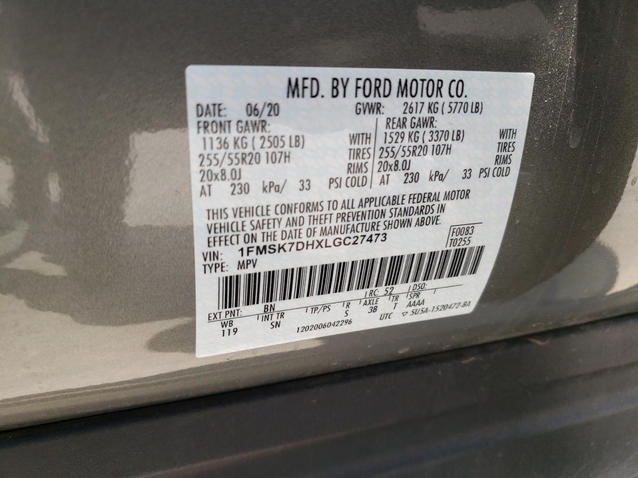 1FMSK7DHXLGC27473 2020 Ford Explorer Xlt