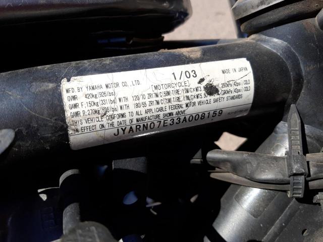 2003 YAMAHA FZS10 JYARN07E33A008159