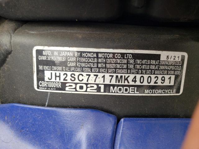 2021 HONDA 1000RR JH2SC7717MK400291