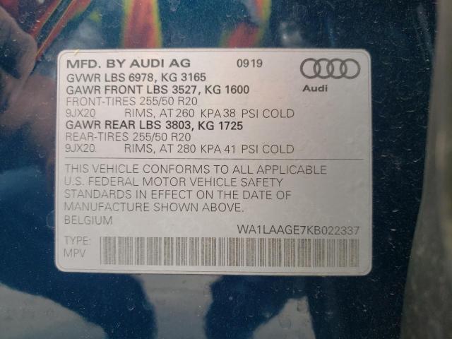 2019 AUDI E-TRON PRE WA1LAAGE7KB022337
