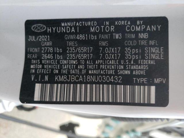 2022 HYUNDAI TUCSON BLU KM8JBCA18NU030432