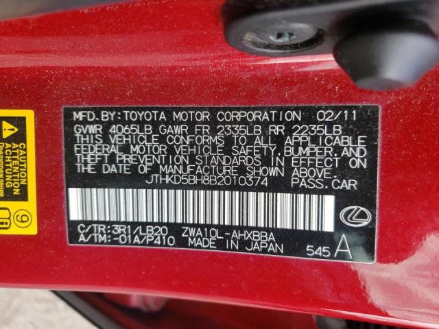 LEXUS CT 200 2011 RED Photo 10