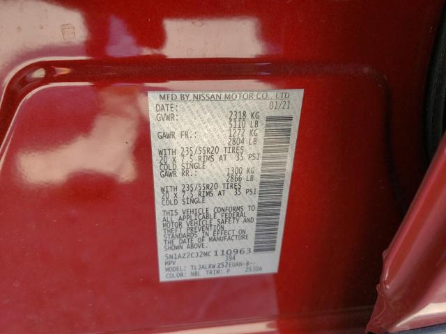 2021 NISSAN MURANO SL 5N1AZ2CJ2MC110963