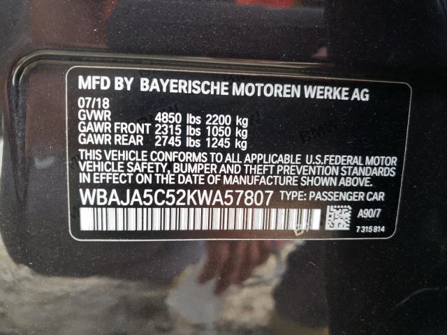 2019 BMW 530 I WBAJA5C52KWA57807