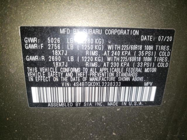 2020 SUBARU OUTBACK ON 4S4BTGKDXL3238333