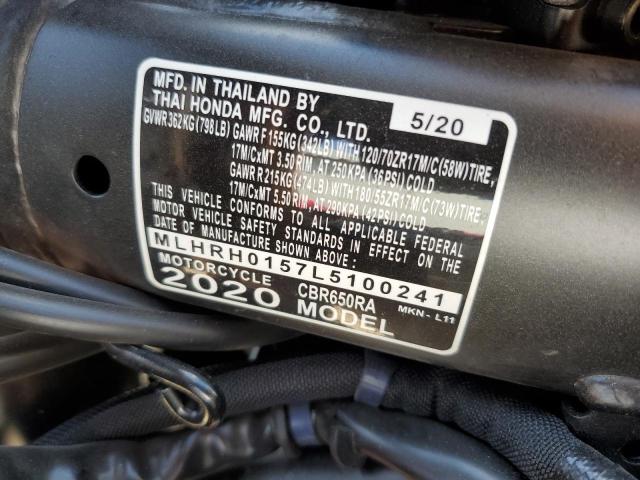 2020 HONDA CBR650 RA MLHRH0157L5100241