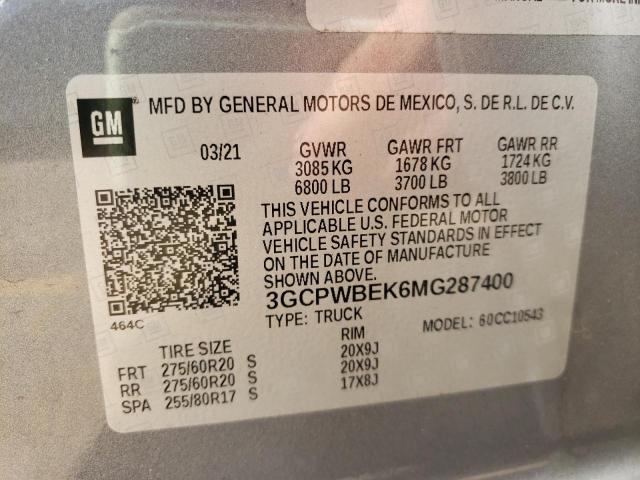2021 CHEVROLET SILVRDO LT 3GCPWBEK6MG287400