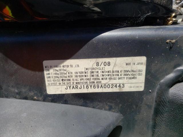 2009 YAMAHA YZFR6 C JYARJ16Y69A002443