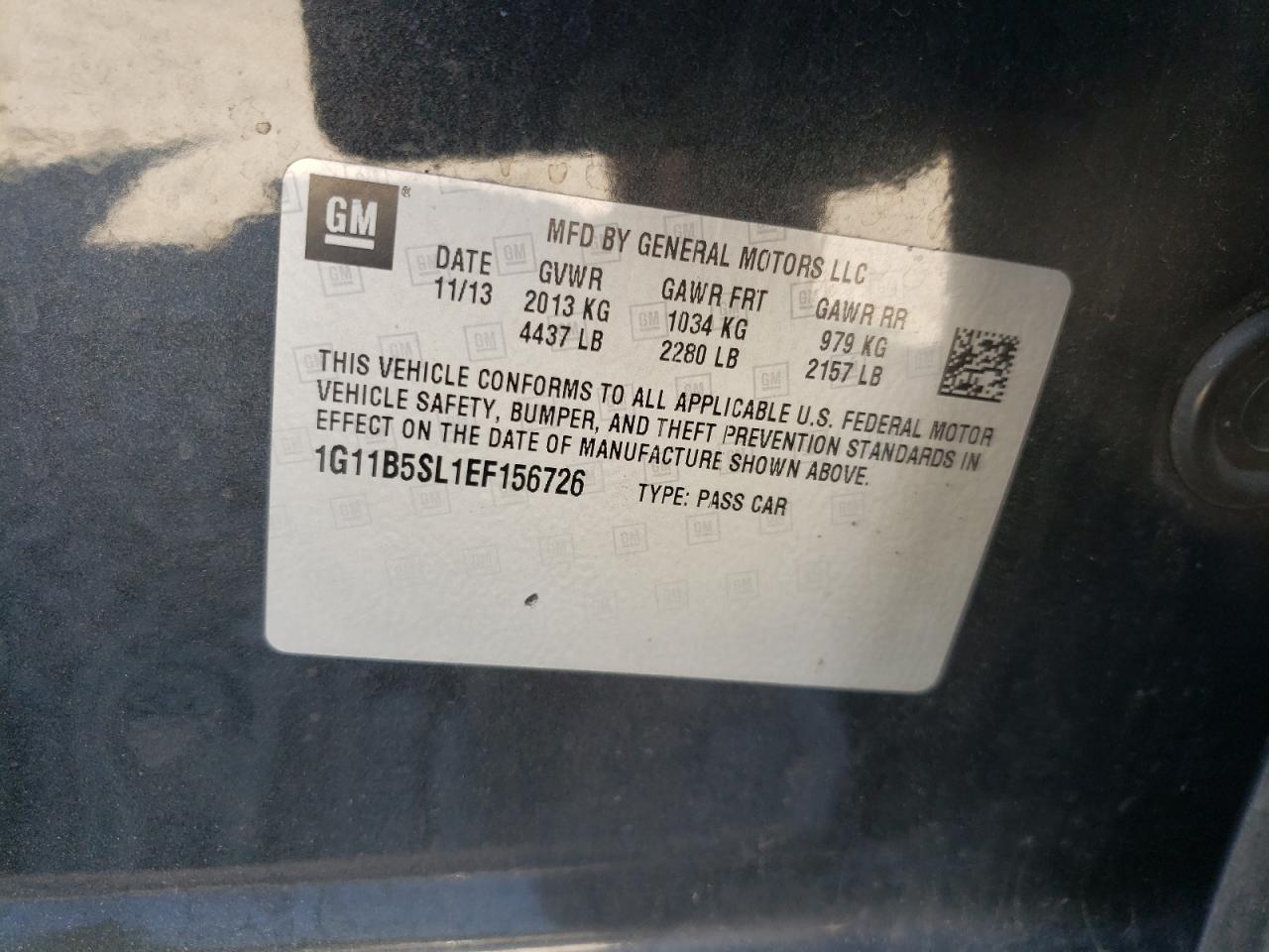 1G11B5SL1EF156726 2014 Chevrolet Malibu Ls