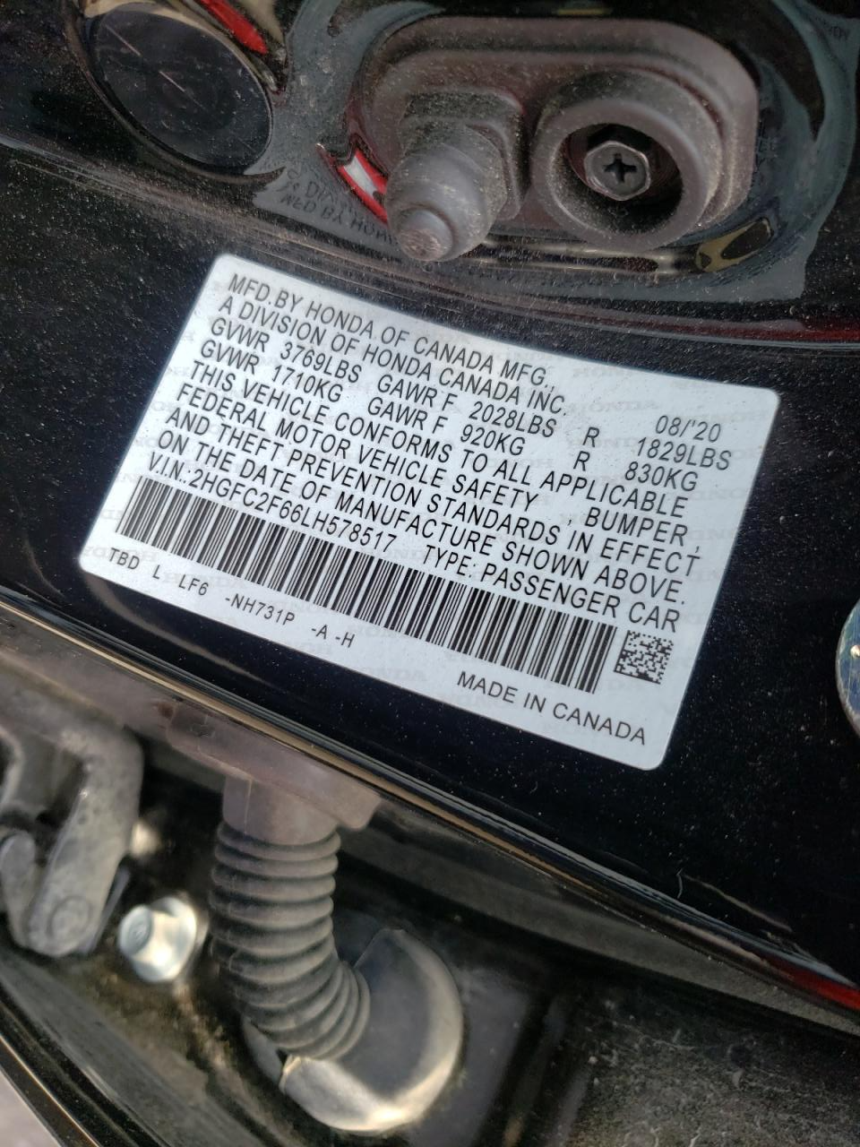2HGFC2F66LH578517 2020 Honda Civic Lx