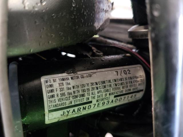 2003 YAMAHA FZS10 JYARN07E93A007145