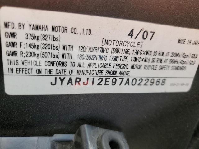 2007 YAMAHA YZFR6 L JYARJ12E97A022968