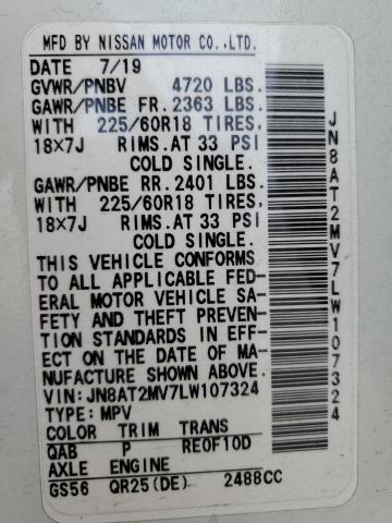 JN8AT2MV7LW107324 | 2020 NISSAN ROGUE S