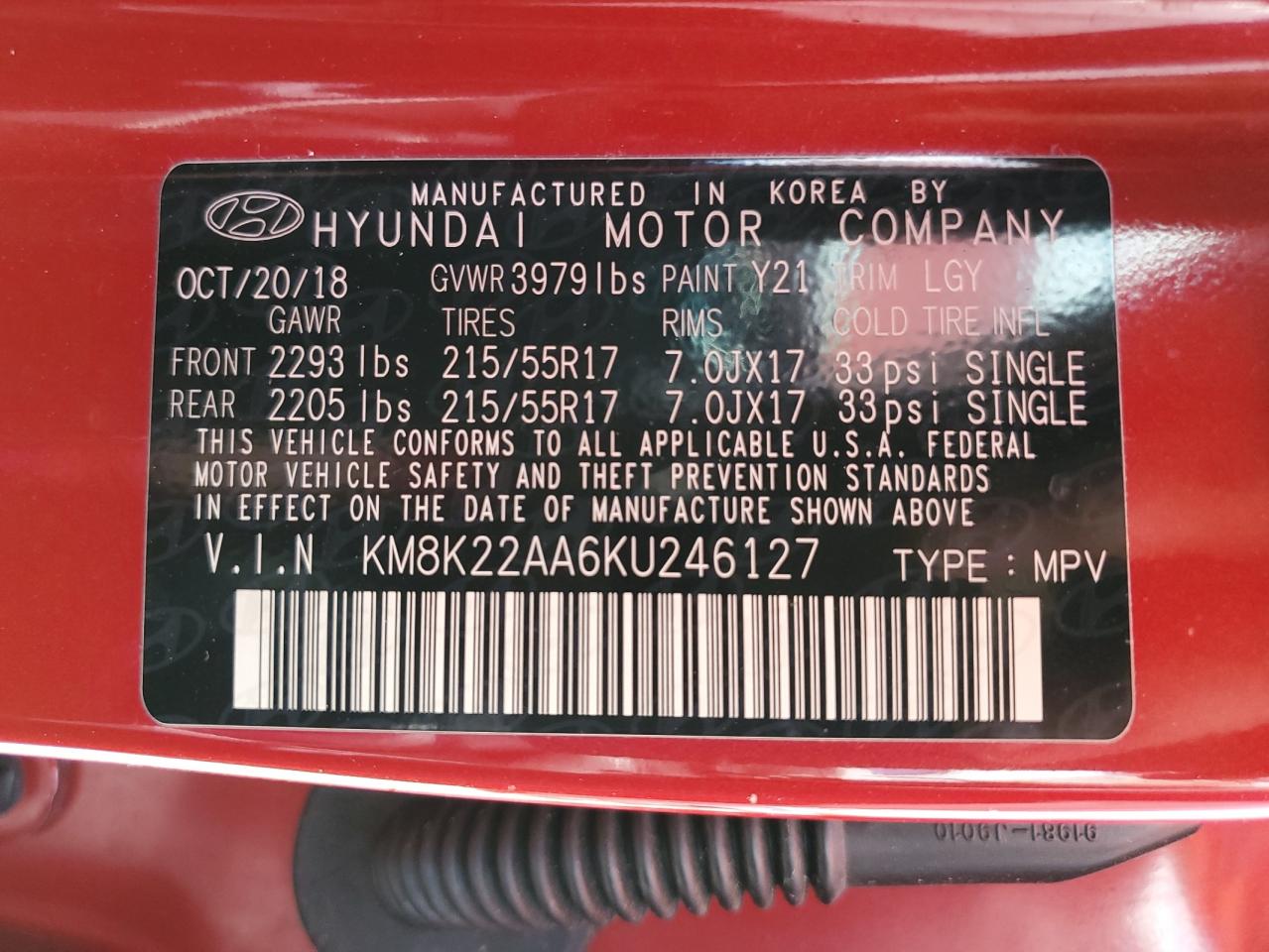 KM8K22AA6KU246127 2019 Hyundai Kona Sel