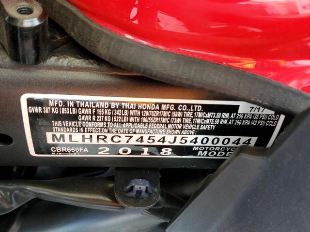 2018 HONDA CBR650 FA MLHRC7454J5400044