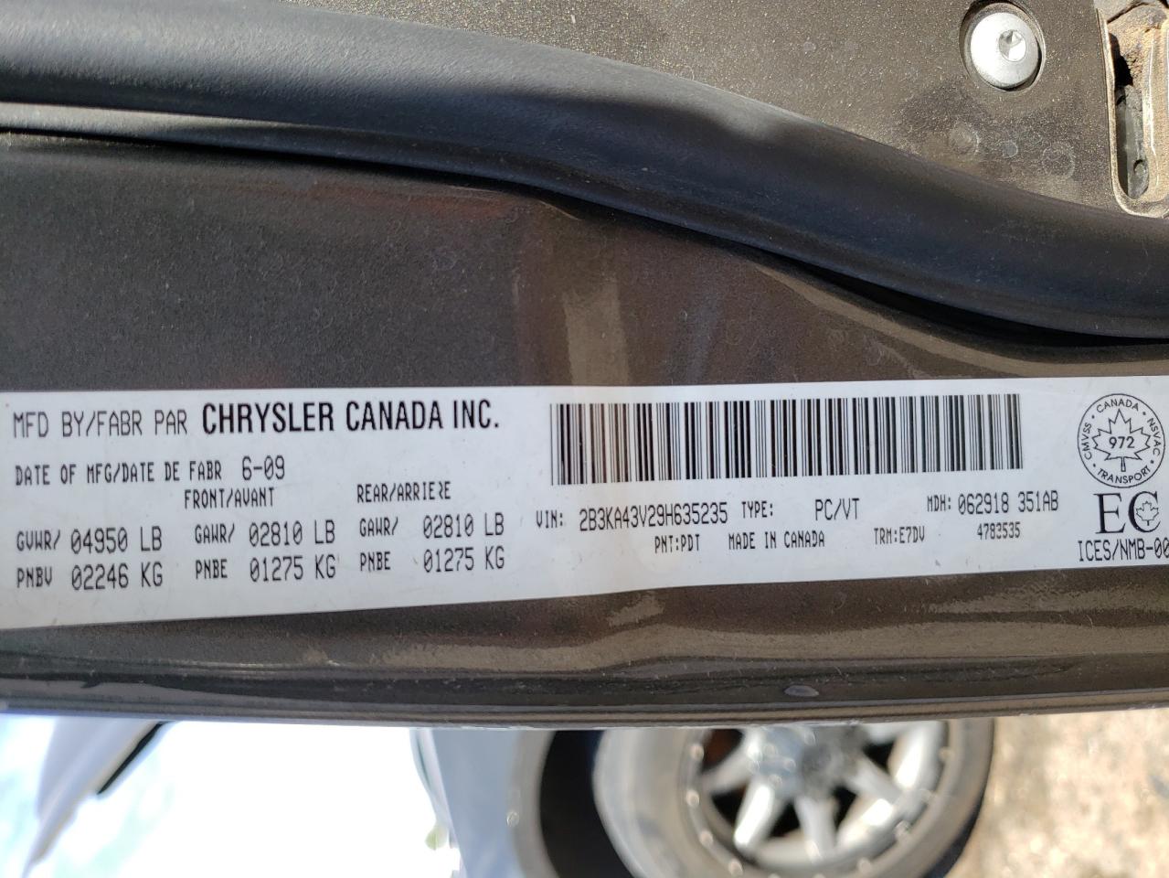 2009 Dodge Charger VIN: 2B3KA43V29H635235 Lot: 59323982