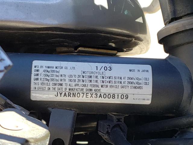 2003 YAMAHA FZS10 JYARN07EX3A008109