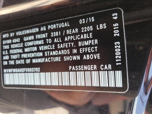 2015 VOLKSWAGEN EOS LUX WVWFW8AH2FV003702