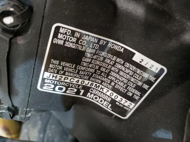 2021 HONDA CBR600 RA JH2PC40J8MK700372