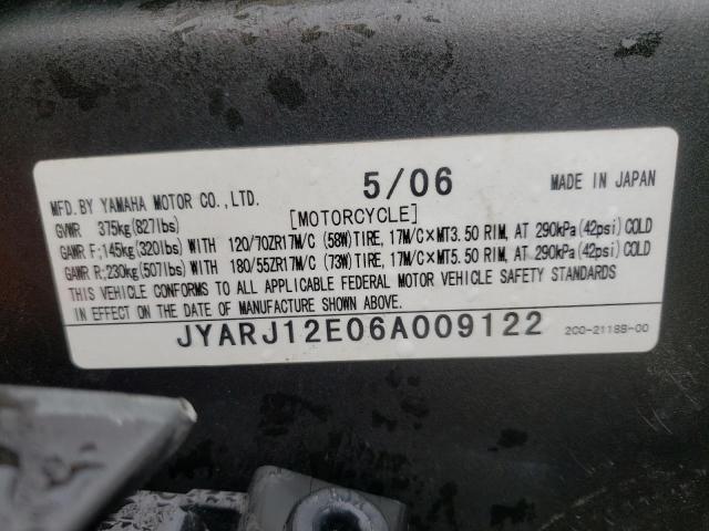 2006 YAMAHA YZFR6 L JYARJ12E06A009122