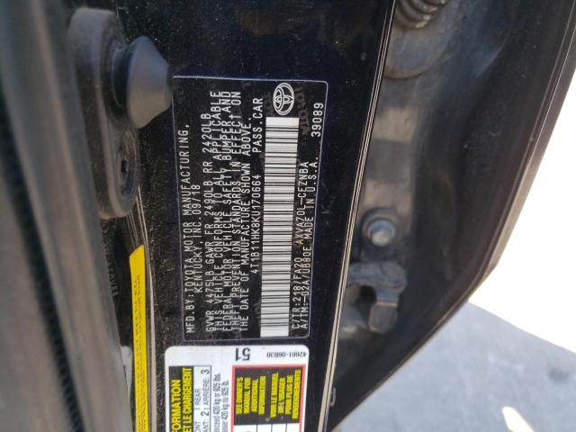 2019 TOYOTA CAMRY 4C 4T1B11HK8KU170664