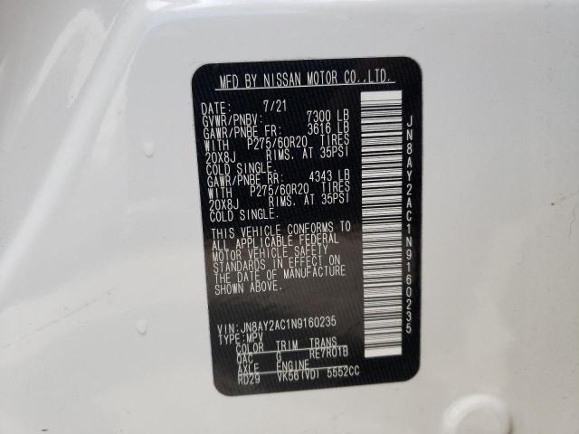 2022 NISSAN ARMADA S JN8AY2AC1N9160235