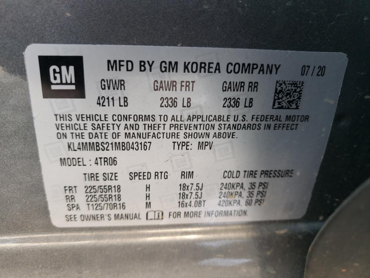 KL4MMBS21MB043167 2021 Buick Encore Gx Preferred