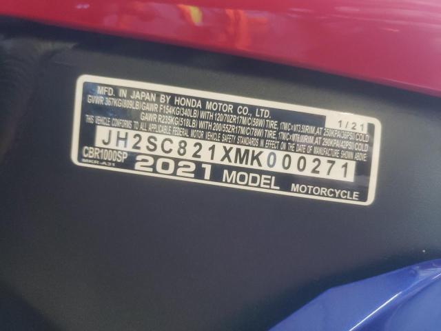2021 HONDA CBR1000 SP JH2SC821XMK000271