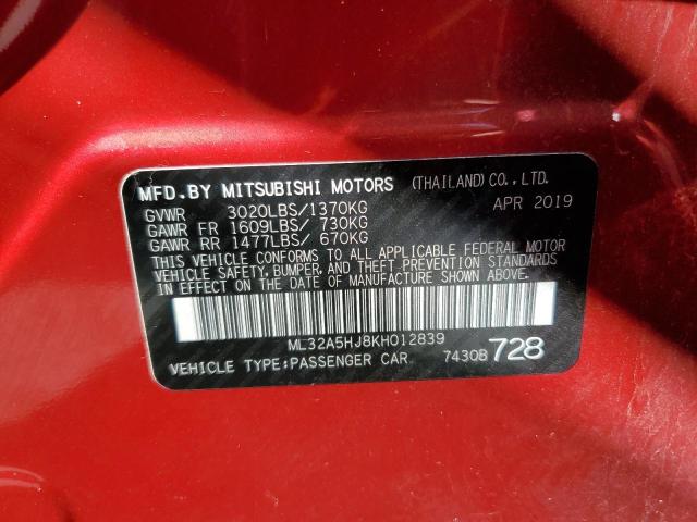 2019 MITSUBISHI MIRAGE LE ML32A5HJ8KH012839