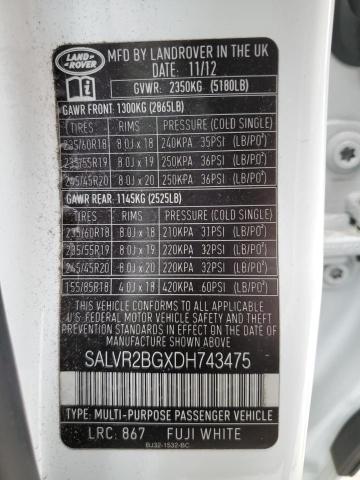 SALVR2BGXDH743475 Land Rover Range Rover Evoque Pure Premium