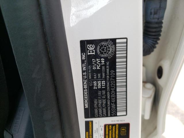 VIN: 55SWF4KB0HU207109 Auction: COPART Lot: 59417642 Location: KS - KANSAS CITY 55SWF4KB0HU207109 MERCEDES-BENZ C-CLASS 2017 WHITE Photo 10