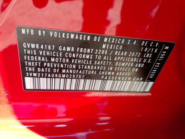 2016 VOLKSWAGEN GOLF S/SE 3VW217AU6GM029751