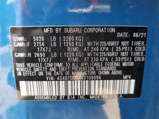 2022 SUBARU OUTBACK WI 4S4BTGUDXN3109086