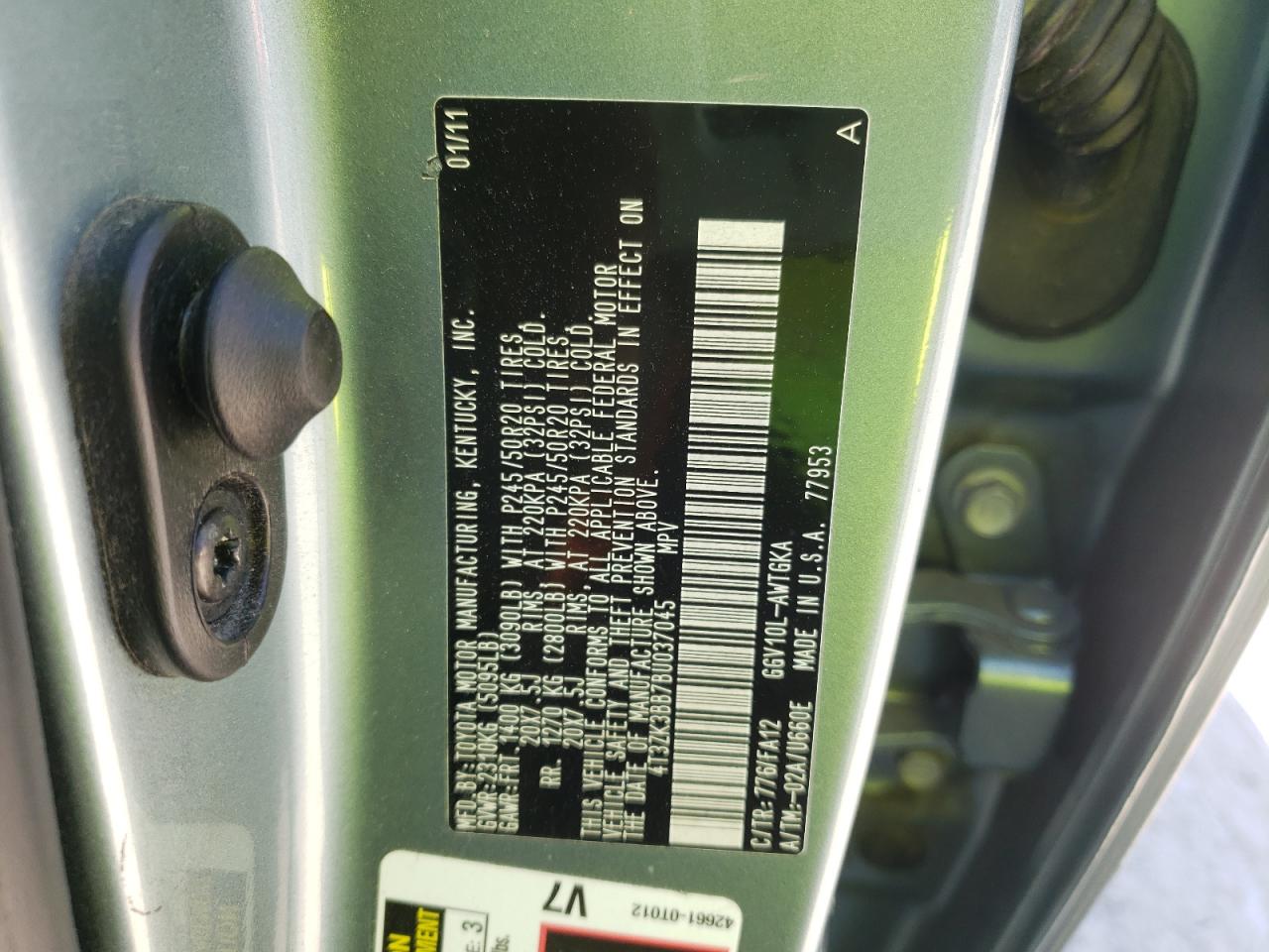 2011 Toyota Venza VIN: 4T3ZK3BB7BU037045 Lot: 71511112