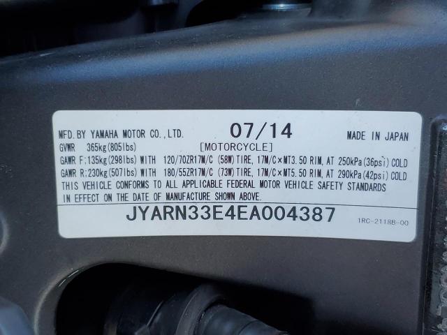 2014 YAMAHA FZ09 JYARN33E4EA004387