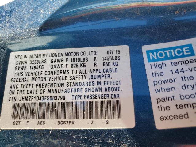 2015 HONDA CR-Z JHMZF1D43FS003799