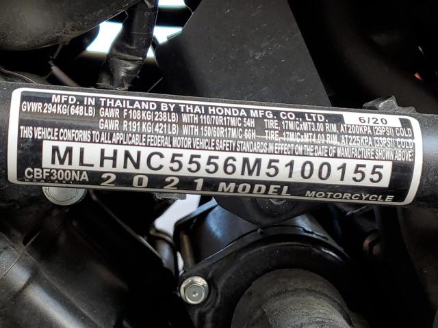 2021 HONDA CBF300 NA MLHNC5556M5100155
