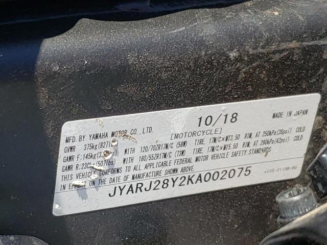 2019 YAMAHA YZFR6 C JYARJ28Y2KA002075