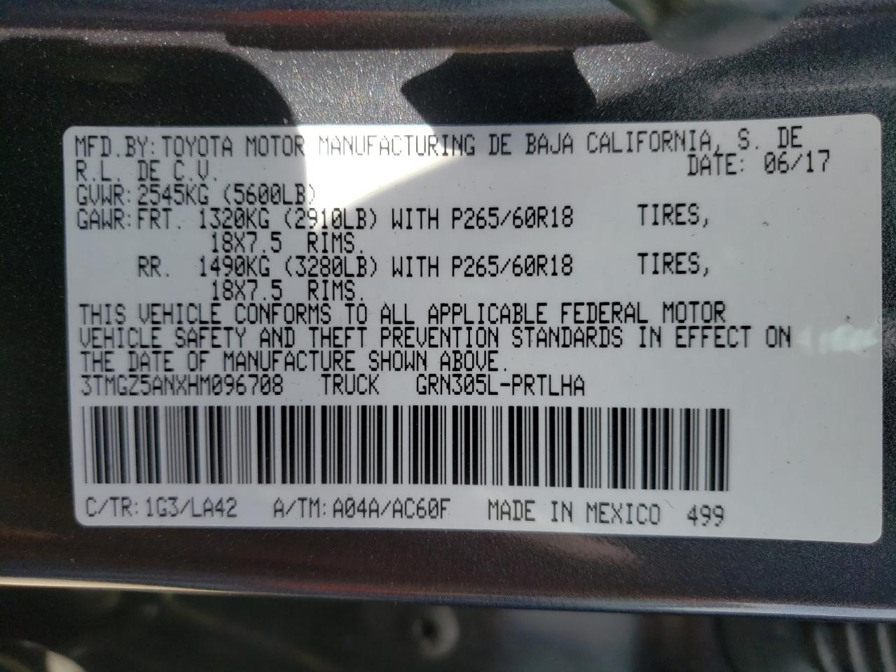 3TMGZ5ANXHM096708 TOYOTA TACOMA 2017
