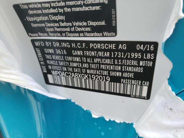 2016 PORSCHE CAYMAN GT4 WP0AC2A8XGK192019