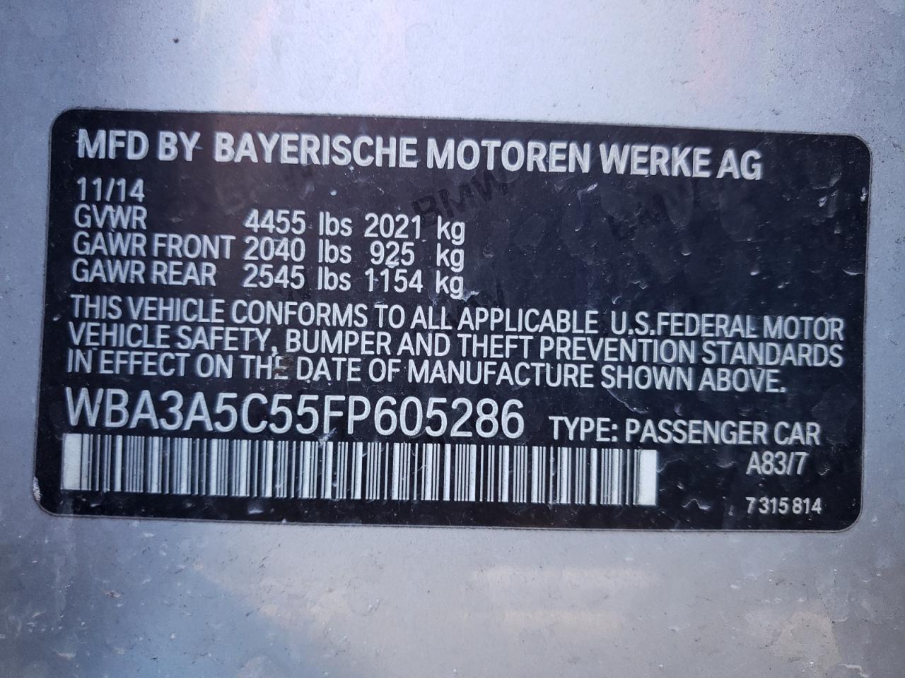 WBA3A5C55FP605286 2015 BMW 328 I